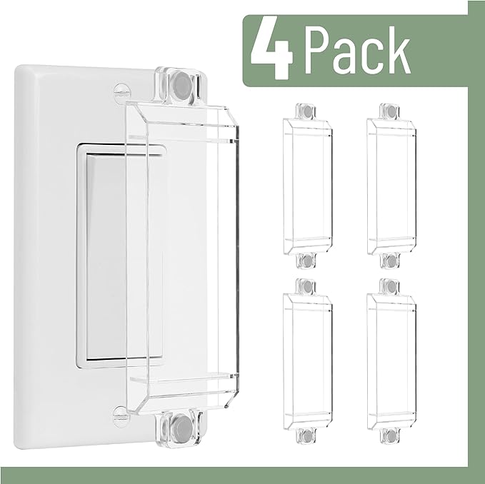 Bates- Magnetic Light Switch Guard, 4 Pack, Clear, Child Proof Light Switch Cover Child Proof
