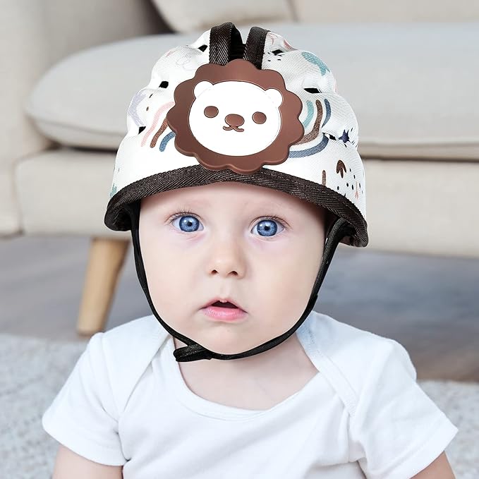 Baby Head Protector for Crawling and Walking, Anti-Collision Soft Infant Helmet for 6-24 Months, Breathable & Ultra-Lightweight & Expandable and Adjustable (Brown Lion)
