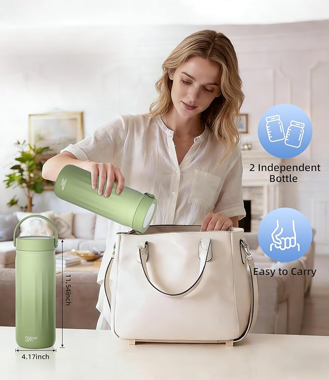 22oz Stainless Steel Breastmilk Cooler - 24Hrs Portable Breast Milk Chiller for Travel, Includes 2 BPA-Free Baby Bottles &10 Storage Bags, Leakproof Thermal Container for Working Moms, Green