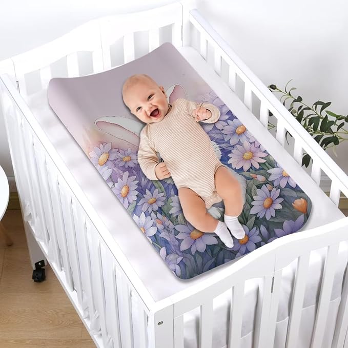 Rabbit Baby Changing Pad Cover Infant Purple Diaper Table Change Mat Sheets Cover Changing Table Covers for Boys Girls Birthday Gifts
