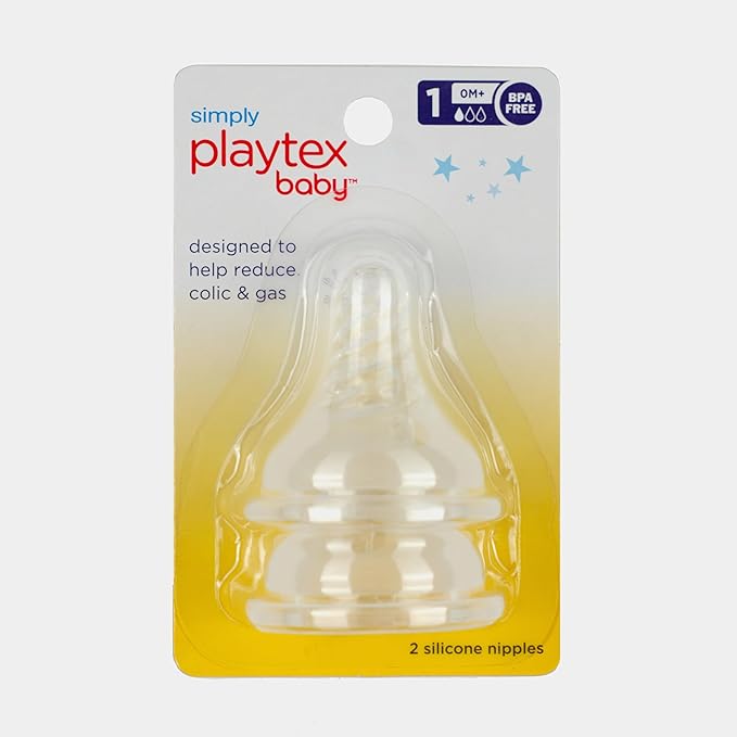Playtex Baby Simply Playtex Nipples for Babies 3+ Months, Medium Flow (2 Count), Feeding Essentials for Newborn and Breastfeeding Babies