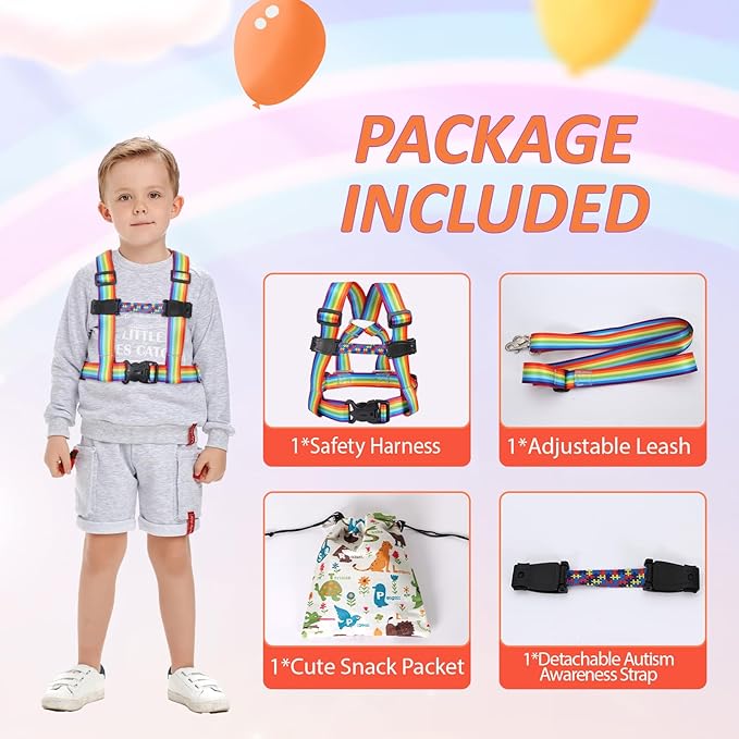 JXM Safety Walking Harness for Kids with Autism and Special Needs Ages 3-6, Child Elopement Leash with Grab Handle and Adjustable Tether, Prevent Wandering in Public for Autistic ADHD Active Children
