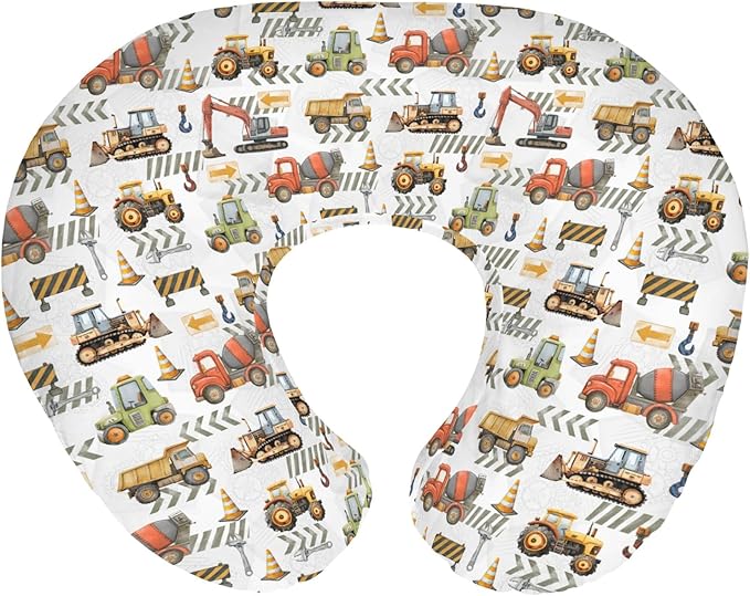 Construction Truck Vehicle Baby Nursing Pillow Covers for Boy Girl Excavator Tractor Digger Dump Truck Nursery Feeding Pillowcase for Breastfeeding Pillows Soft Stretchy Slipcovers for Newborn Infant