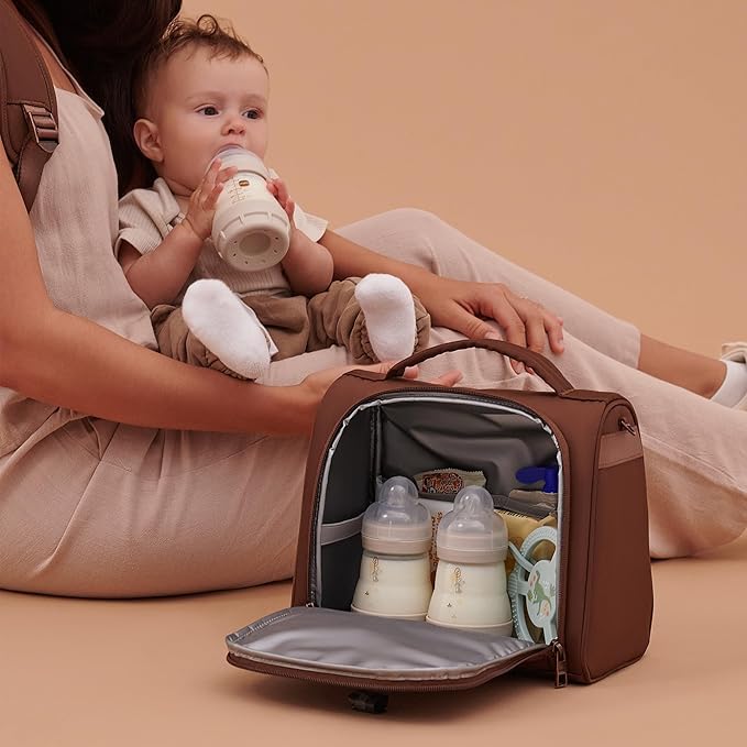 JuJuBe Insulated Bottle Bag, Breastmilk Cooler Fits 3 Baby Bottles, Storage Tote for Nursing Mom, Daycare & Travel, Lunch Bag w/Handle & Shoulder Strap (Espresso)