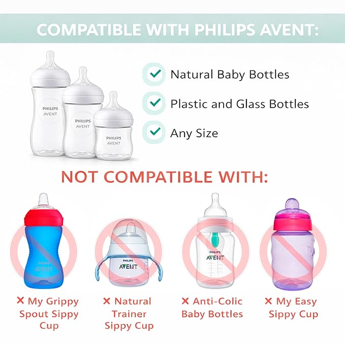 Sippy Spout Nipples with Handles for Philips Avent Natural Baby Bottles and Glass Bottles, Food Grade Soft Spout Silicone, BPA-Free, Leak and Spill Proof, Convert to Sippy Cup Transition, 4+ Months