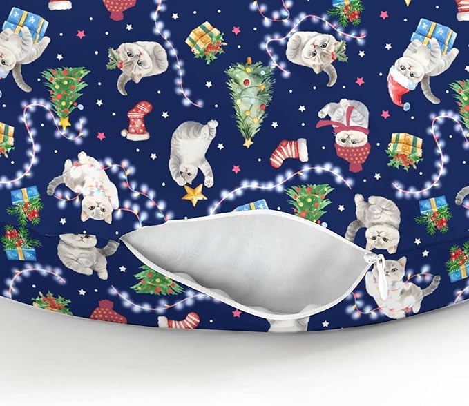 Blue Christmas Holiday Cats Baby Nursing Pillow Covers for Boy Girl Winter Kitten Trees Lights Candy Nursing Pillowcase for Breastfeeding Pillows Cats Lover Gift Soft Stretchy Slipcovers for Newborn
