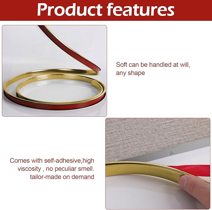 U-Shape Edge Banding, 16.4FT Veneer Edge Banding, PVC Self Adhesiv Furniture Corner Edge Strip Countertop Table Cabinets Chairs Shelves Restoration, 25MM, Gold