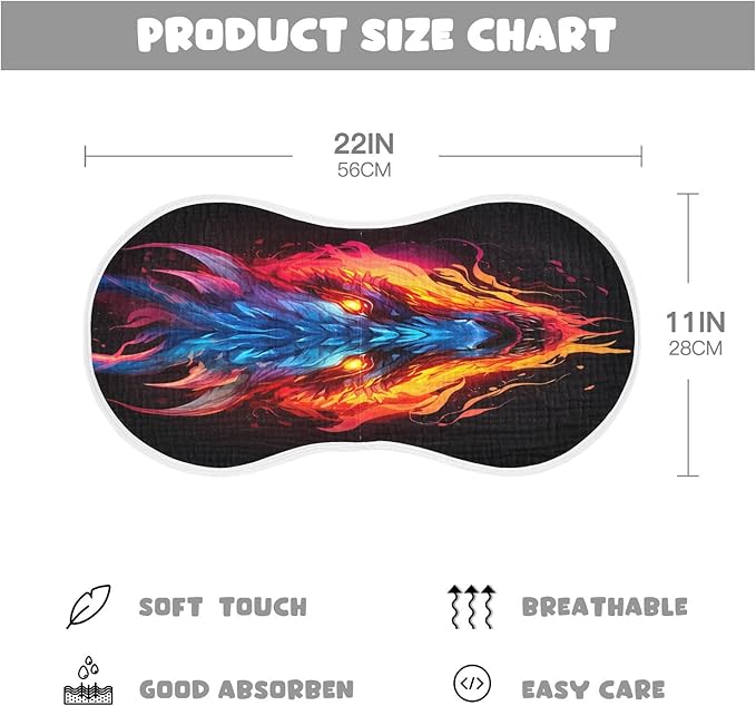 4 Pack Muslin Burp Cloths Dragon Fire Black Print Cotton Baby Burp Cloths Absorbent Soft Burping Cloth Washcloths for Newborn Babies 22x11 Inch