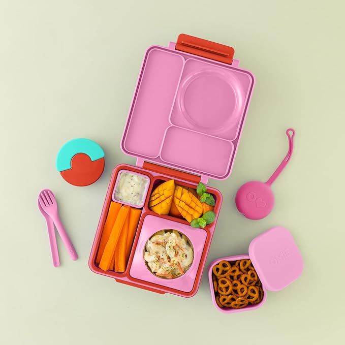 OmieBox Silicone Leakproof Snack Containers To Go, Food Storage Containers with Lid, School Lunch Bento Container - BPA Free, Airtight, Dishwasher and Freezer Safe, Oven Safe - 9.4 ounces (Pink)