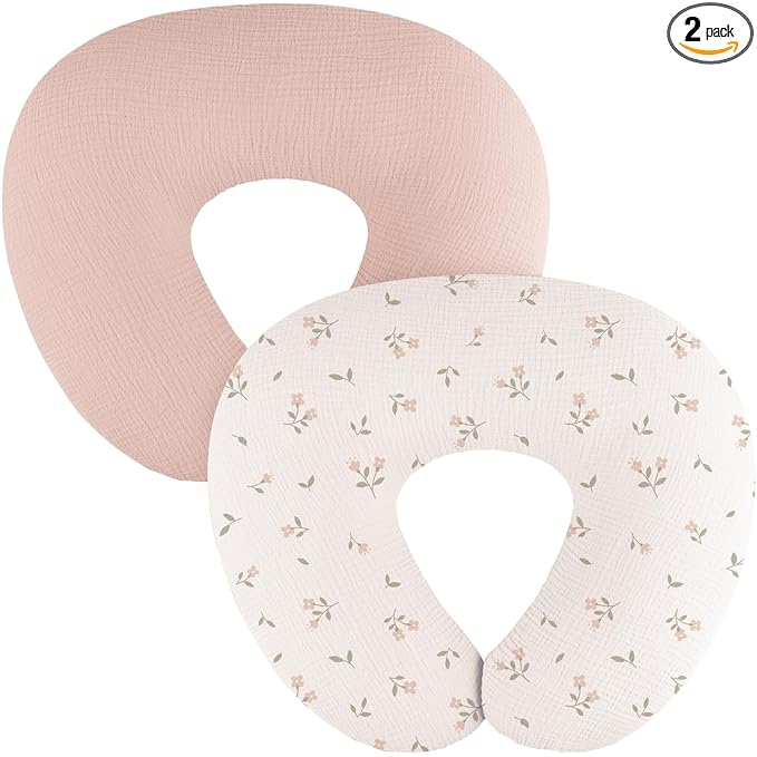 MairMore 2-Pack Muslin Nursing Pillow Covers, Breathable 100% Cotton Breastfeeding Pillow Slipcovers for Standard Nursing Pillows, Soft Covers for Baby Girls and Boys with Zipper