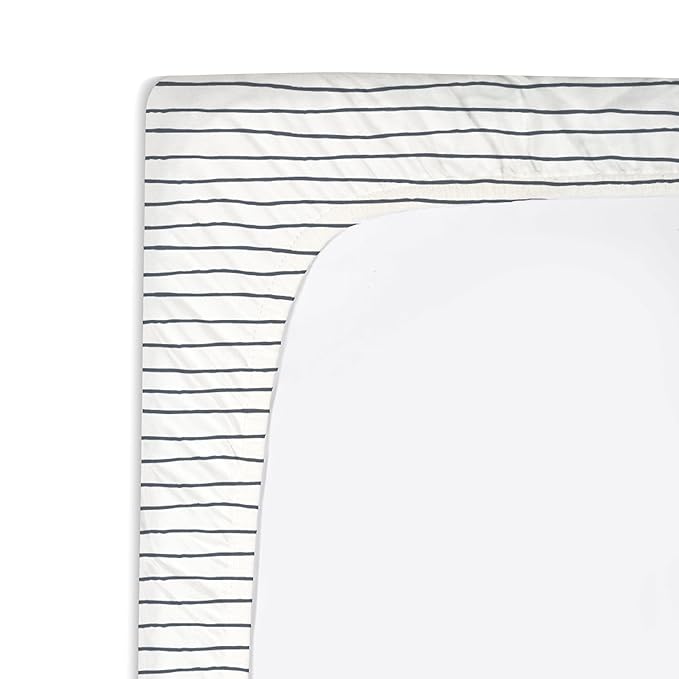 Makemake Organics Organic Changing Pad Cover GOTS Certified Organic Cotton Changing Table Cover Non Toxic Quilted Ultra Soft Unisex Girls Boys Blue Nursery (16"x33", Navy Stripes)