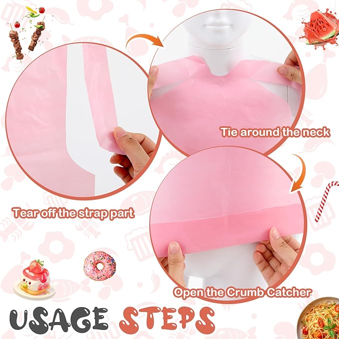 Skicuff 500 Pcs Disposable Plastic Bibs Bulk for Kids 11" x 15.75" Children Eating Bibs with Crumb Catcher for Toddlers (Watery Red)