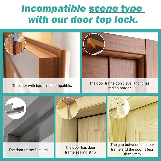 Child Safety Door Top Lock - Top Door Lock for Kids Safety Sturdy Metal Toddler Door Lock Adjustable Child Proof Door Top Lock for 0.8-2 inch Thick Interior Doors 3 Pack