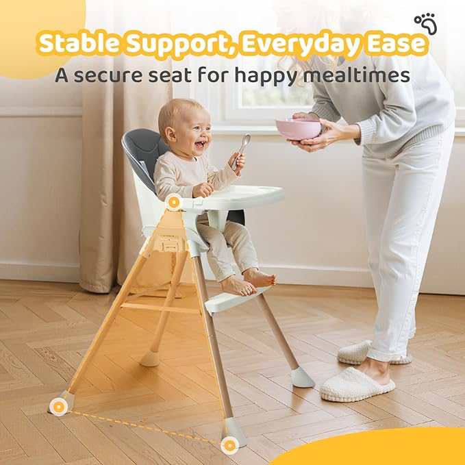 JOYMOR 5 in 1 Convertible Baby High Chair, Highchair for Babies and Toddlers, Easy Clean, Infant Highchair with Removable Double Tray & 5-Point Harness (Gray)