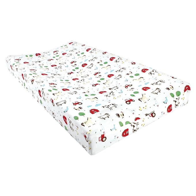 Hudson Baby Unisex Baby Cotton Changing Pad Cover, Boy Farm Animals, One Size