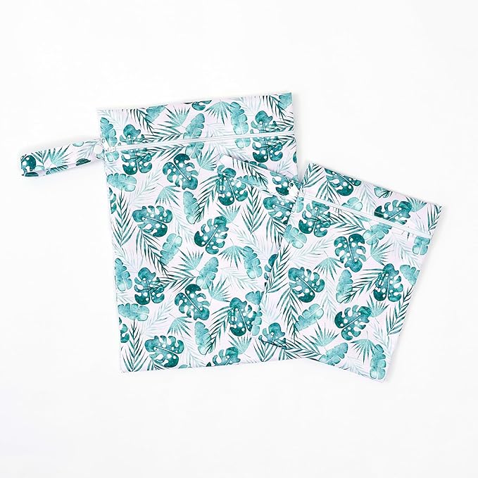2 Pcs Wet Bags Waterproof Reusable Zippered Pocket Cloth Diaper Bag for Travel Beach Pool Swim, Baby Diapers,Gym Yoga Wet Clothes,Swimsuit,water wipes (Sea grass)