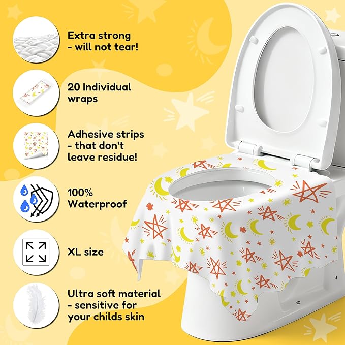 20 Pack Toilet Seat Covers for Kids, Toilet Seat Covers Disposable -Extra Large, Waterproof, Individually Wrapped, Portable Travel Pack for Toddlers Potty Training, Public Restroom, Airplane, Trip