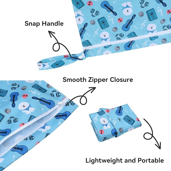 OTraki 3pcs Baby Cloth Diaper Wet Dry Bags with Zippered & Handle Waterproof Reusable Travel Beach Pool Daycare Baby Items Yoga Gym Bag Drying Do Not Exceed 176℉