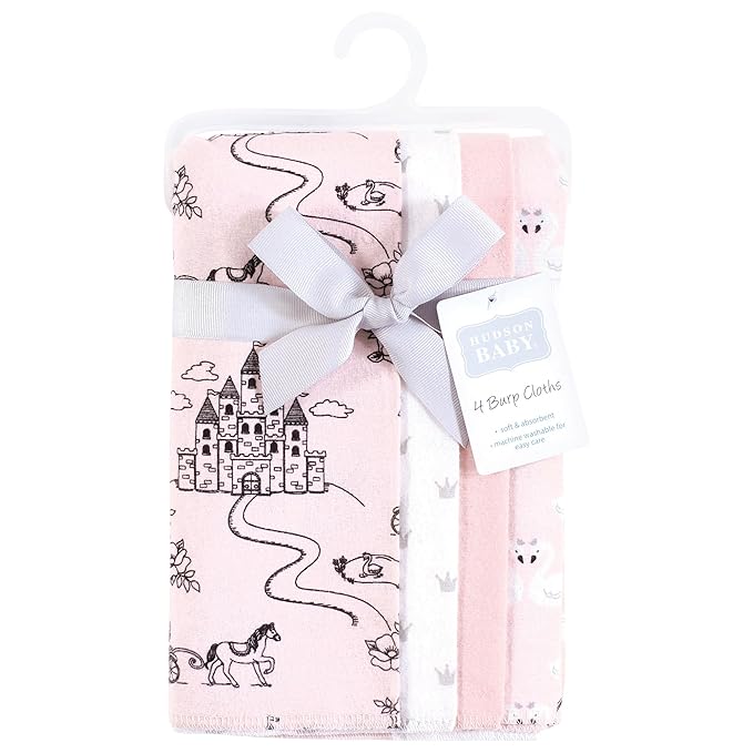 Hudson Baby Unisex Baby Cotton Flannel Burp Cloths, Fairytale Princess, One Size