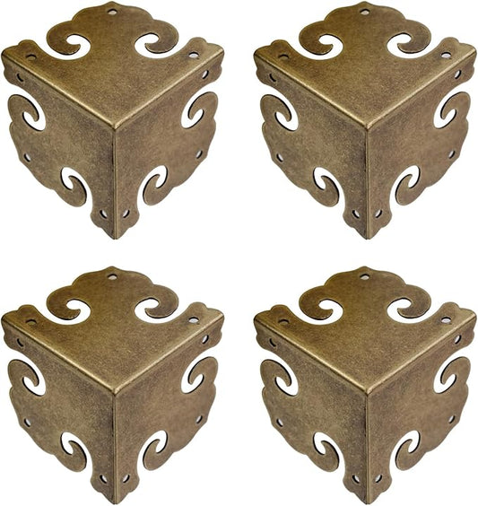 MY MIRONEY 4PCS Brass Furniture Corner Protector Decorative Box Corner Protector Hollow Cloud Pattern Antique Hardware Desk Edge Corner Guard with Nails, 1.38" x 1.38" x 1.38"