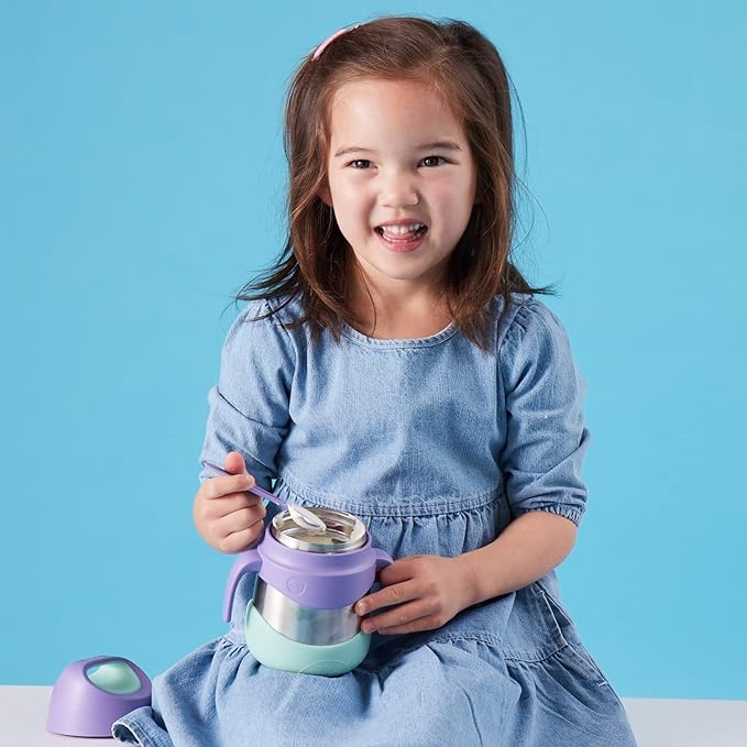b.box Insulated Food Jar with Spork for Toddlers | Easy Open Container | Stainless Steel, 5hrs+ of Perfect Temperatures | Dishwasher Safe, BPA Free (Lilac Pop, 11 oz)