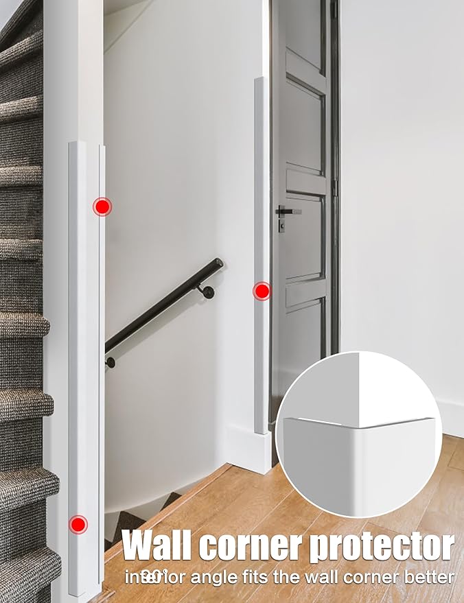 Wall Corner Protector, Walls Edge Protector，Self-Adhesive Wall Corner Guards,PVC Double Side Edge Protector， Furniture Stairs Guard (4, 2.5x120cm/0.98x47.2in)
