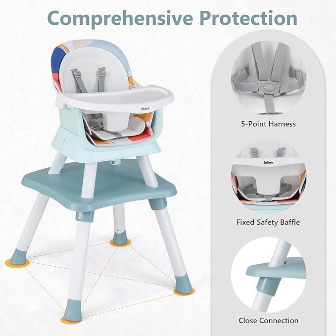 INFANS 8 in 1 Baby High Chair, Convertible Highchair for Babies and Toddlers, Infant Dining Booster Seat, Building Block Table, Kids Stool Table Chair Set with Removable Tray