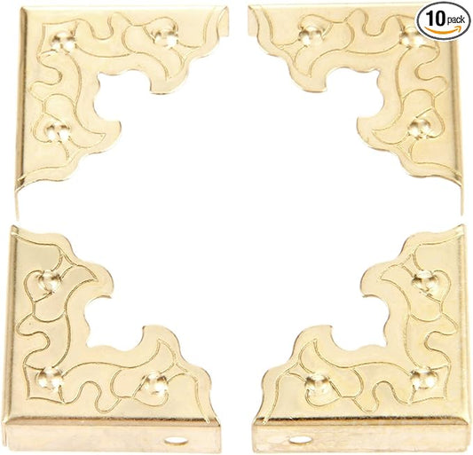 dophee 10Pcs Metal Decorative Corner Protectors, Vintage Style Edge Safety Guards Covers for Picture Frame Jewelry Box Gift Box Wooden Case Cabinet Furniture, Gold 0.98"x0.98"x0.35"