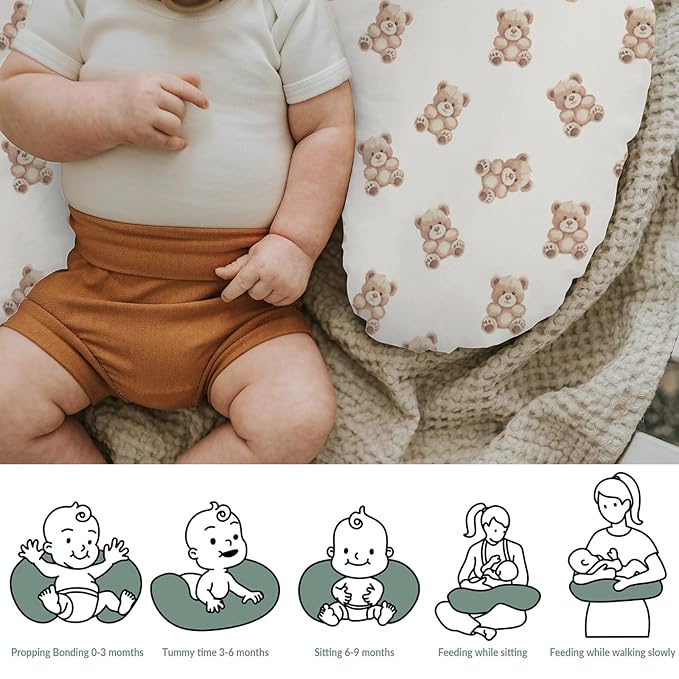 Neutral Boho Bears Baby Nursing Pillow Covers for Boy Girl Cute Vintage Brown Bear Nursing Pillowcase for Breastfeeding Pillows Gender Neutral Animal Soft Stretchy Slipcovers for Newborn Infant