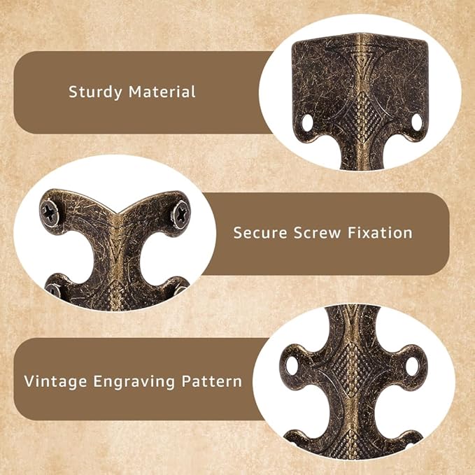 CRASPIRE 16Pcs Baseboard Corner Protectors Vintage Metal Rustic Decorative Guards Skirting Board Antique Bronze Safety Bracket with Screws for Furniture Table Wall Edge Cover File Boxes Bookshelves