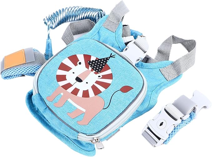1.5m 2 in 1 Kids Backpack Safety Leash Toddler Harness Backpack with Leash Prevent Lost Children Harness Wrist Link for Outdoor Use (Blue)