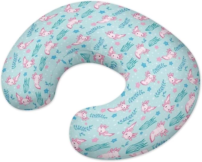 Blue Axolotl Feeding Pillow Cover Daisy Breastfeeding Pillow Slipcover for Newborn Girls Boys Soft Nursing Pillow Case Skin-Friendly U-Shaped Hidden Zipper Design