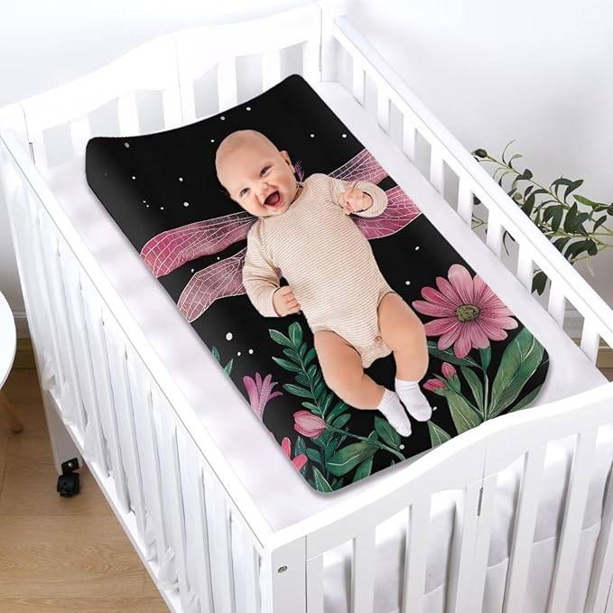 ZDCUSTOM Dragonfly Changing Table Cover Soft Stretchy Diaper Changing Pad Covers Changing Table Pads Sheets Safe and Snug for Baby Boys Girls 32"x16"