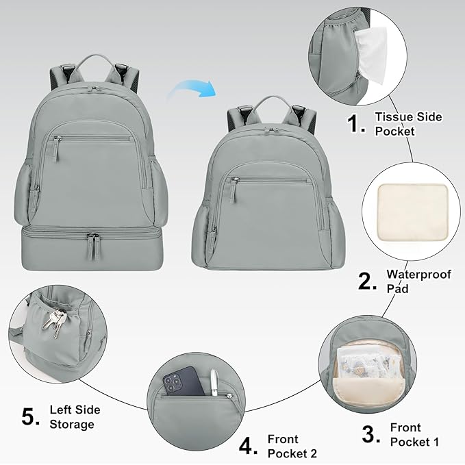 GDNasist Breast Pump Backpack Fit for Spectra S1 and S2 with Removable Cooler Compartment, Pumping Bag for Pump Accessories, Breast Pump Bag for Work, Travel and Family Use Grey