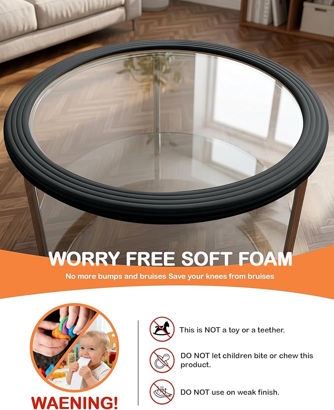Corner Protector Baby, 16.5FT 0.4''Th W-Shape Edge Protector for Baby Proofing 4'' Wide Foam Fireplace Cushion Pre-Taped Safety Guard Bumper Pad for Furniture Wall Stair Door (Black)