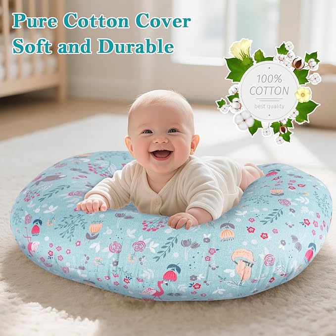 Ergonomic Nursing Pillow for Breastfeeding & Bottle Feeding, Breastfeeding Pillow to Reduce Back Neck Strain, Suitable for Breastfeeding Mom & Baby, Washable Cotton Cover(Leave)