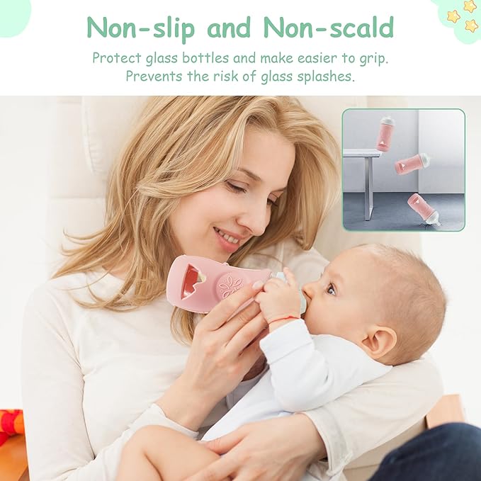 4 Pack Silicone Sleeves for Philips Avent Glass Natural Baby Bottles 8oz, Anti Breakage Baby Bottle Sleeve for Philips Avent Glass Bottles, BPA Free Baby Bottle Holder, Dishwasher/Heaters Safe