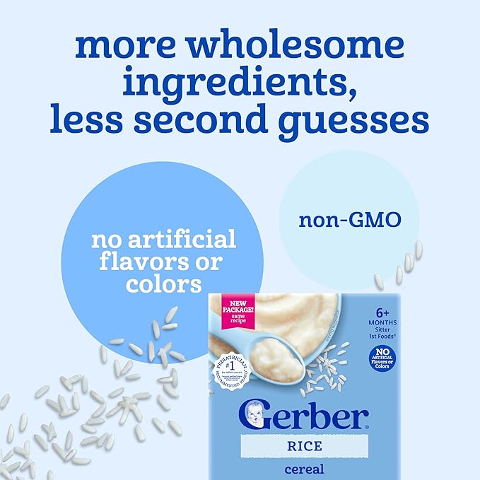 GERBER CEREAL FOR BABY Infant Dry Cereal Rice 1ST FOODS Non GMO Rice 5x8oz
