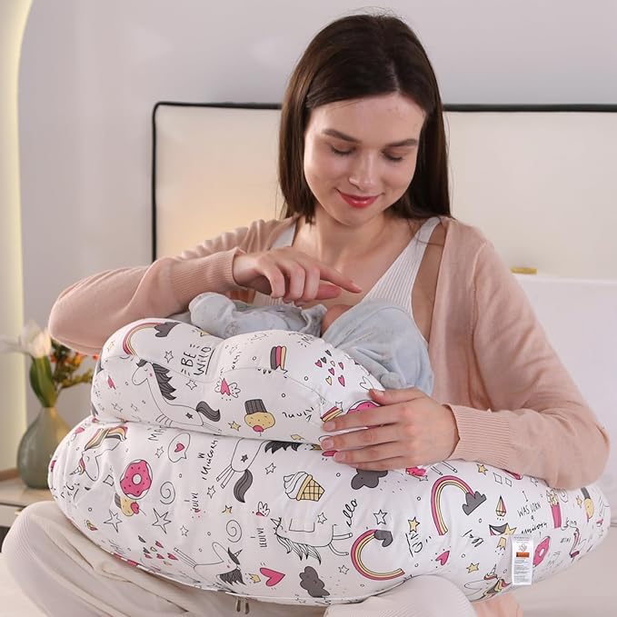 BATTOP Nursing Pillow for Breastfeeding with Removable Covers, PlusSize Breastfeeding Pillows for Mom, Bottle Feeding Pillow, Extra Pillow on Top for More Support for Mom