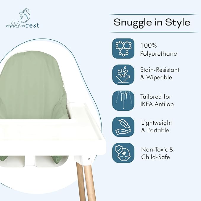 Nibble And Rest Highchair Cushion Cover for Inflatable Cushion, Compatible for IKEA Antilop Highchair, High Chair Accessories, Stain-Proof,Washable & Wipeable Cushion Cover (Cushion NOT Included(Sage)