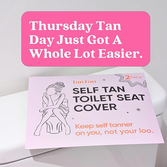Tan Fan Self Tan Toilet Seat Cover - 100% Silky Stain-Resistant Poly - Protects Your Loo from Self Tanner Stains - Large Size, Fits All Toilets, Non-Slip, Reusable, Quick Wash + Dry (2 Pack Pink)