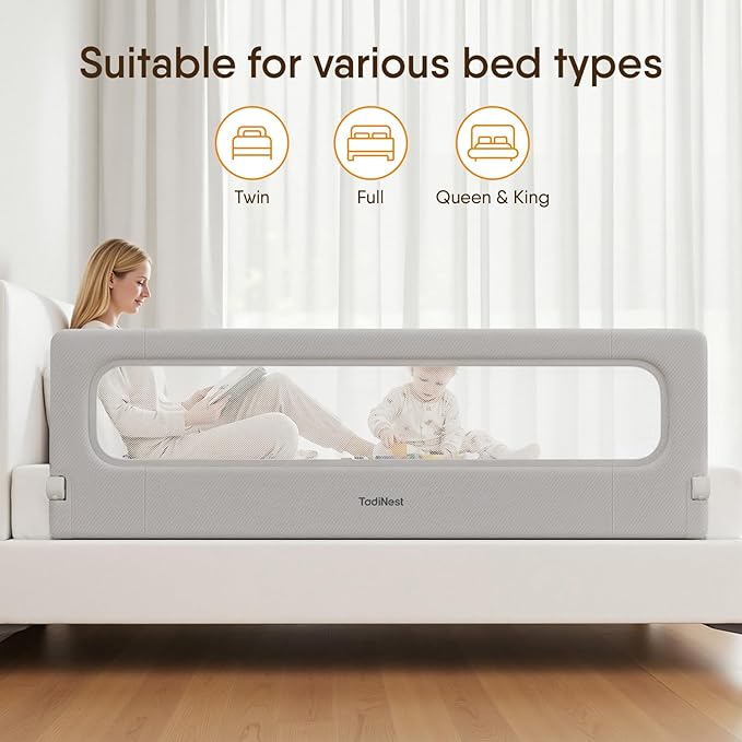 Folding Bed Rail for Toddlers, Baby Bed Rail Guard with Reinforced Anchor Safety System, Toddler Bed Rails for King Size Beds, Twin, Full, Queen (Grey, 71"x21.6")