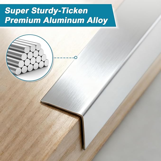 Raytano 4Pcs 45" L ×1" W Self Adhesive Metal Corner Protectors, Modern Aluminum Wall Corner Guards for Wall Door Furniture Cabinet Baseboard Frame Protection and Decoration (Size:45" x 1",Silver)