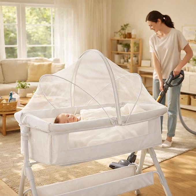 PandaEar Bassinet Mosquito Net Cover, Universal Breathable Mesh Canopy with 2-Way Zipper & High-Elasticity Support, Infant Crib Tent Fits Most Mini Cribs, Bedside Sleepers & Playpens