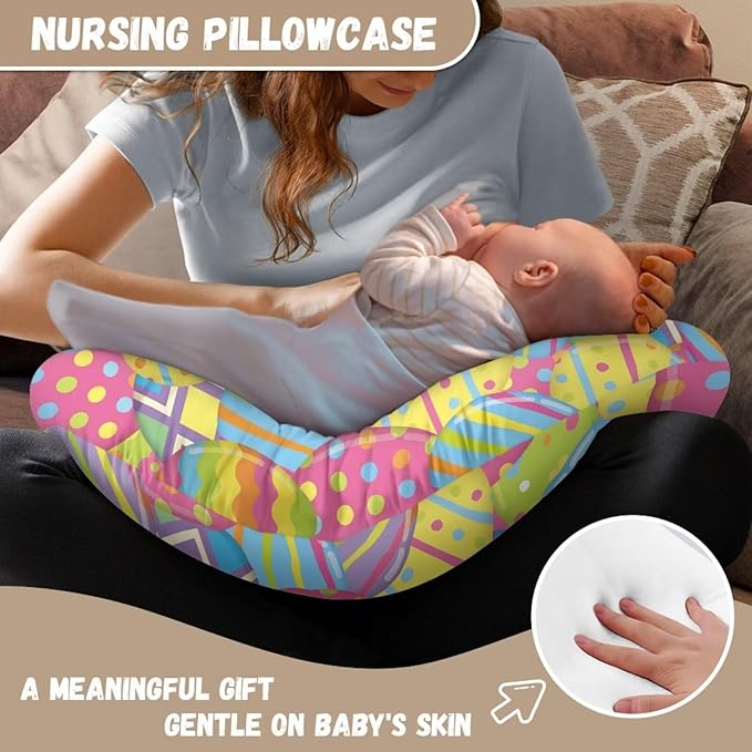 Easter Bunny Eggs Nursing Pillow Cover Case Breathable Cozy Breastfeeding Pillow Slipcover for Baby Boys & Girls Removable Nursing Pillow Cover for Home Sofa Decor