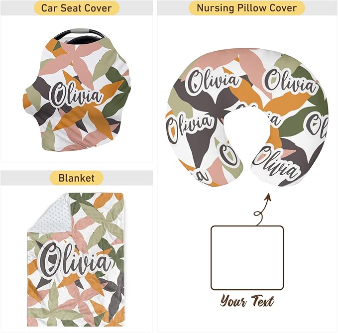 Customizable Flowers Baby Nursing Pillow Cover - Add Your Baby's Name, Ultra-Soft Stretch Fabric, Fits Standard Nursing Pillows, Ideal for Baby Showers Style 23