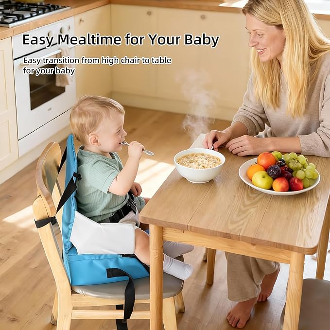 Booster Seat for Kitchen Chair, Toddler Booster seat for Dining Table, Travel, Restaurant, Portable High Chair, with Storage Bag, Baby Essentials, Blue(12"x12"x4")