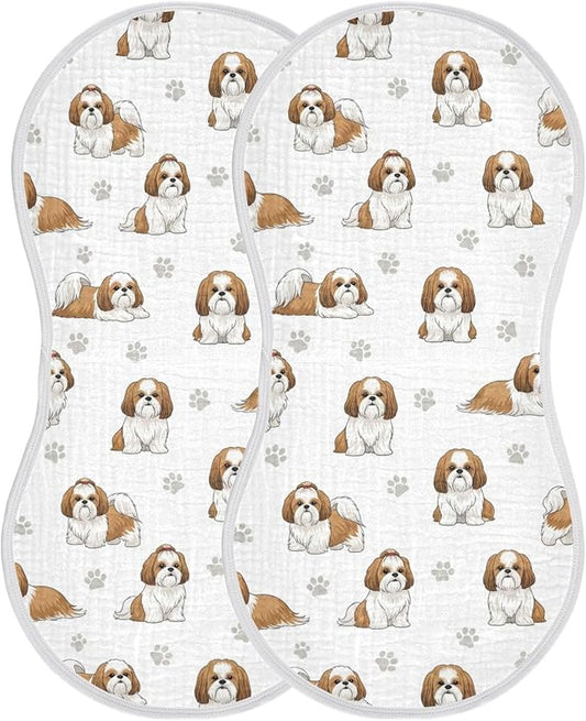 2 Pack Muslin Burp Cloths Shih Tzu Dogs White Cotton Baby Burp Cloths Ultra Absorbent and Soft Thick Burping Cloth for Newborn Must Haves 22x11 Inch