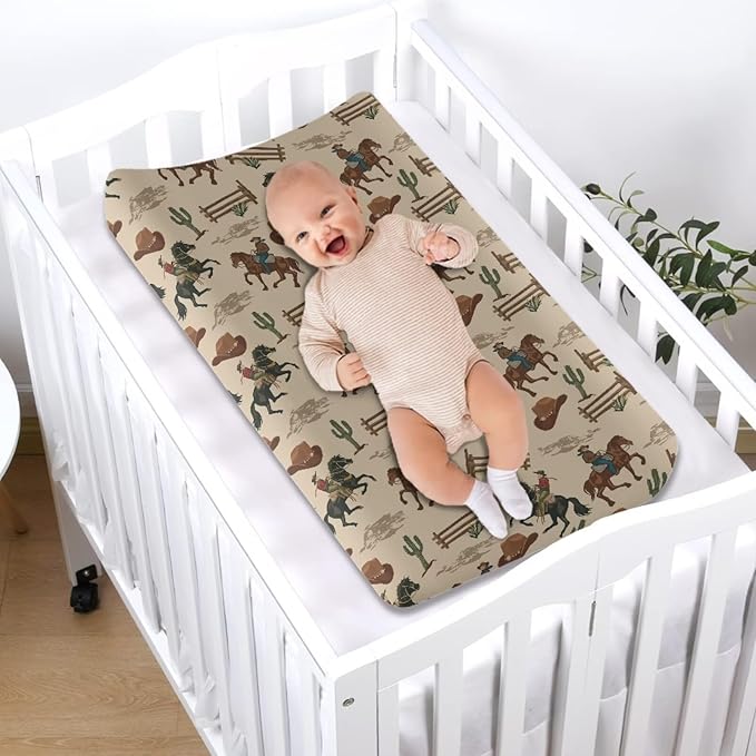 Horse Changing Pad Cover Waterproof Breathable Universal Tray Table Mat for Boys Girls Stretchy Soft Changing Table Cover