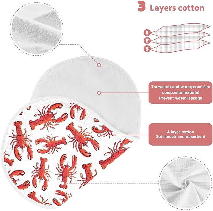 Muslin Burp Cloths for Baby Boys and Girls - 4-Pack Ultra Absorbent Lobsters Muslin Washcloths, Newborn Towel, Milk Spit Up Rags, Burp Cloth Bib for Unisex, 22 x 11 Inch